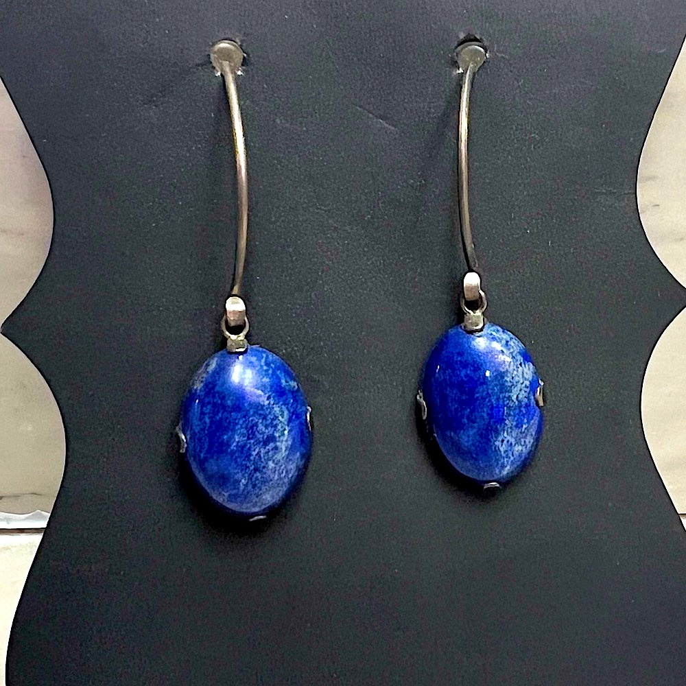 Vintage Lapis Lazuli Stone Drop Earrings - Picture 3 of 5